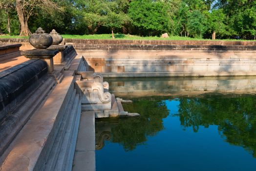 Ruins of the ancient city Anuradhapura, Sri Lanka. Kuttam Pokuna (twin ponds) are bathing tanks or pools in ancient Sri Lanka.