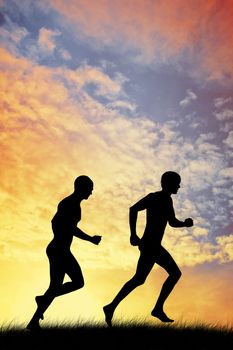 men running at sunset