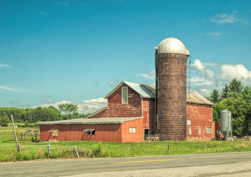 weathered old red barn 