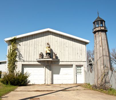 two-car garage with nautical decorations