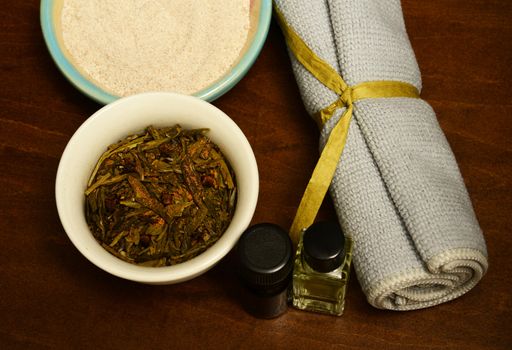 aromatherapy at spa with essential oils and herbs