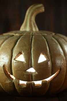 Pumpkin Jack O Lantern on Wood Grunge Rustick Background