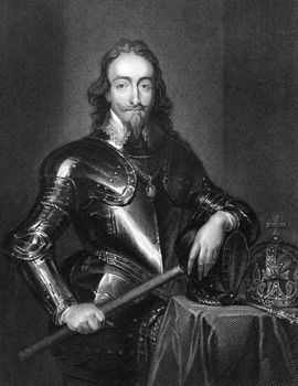 Charles I of England (1600-1649) on engraving from 1831. King of England, Scotland and Ireland from 1625 until his execution. Engraved by H.Robinson and published in ''Portraits of Illustrious Personages of Great Britain'',UK,1831.
