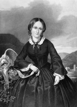 Charlotte Bronte (1816-1855) on engraving from 1885. English novelist and poet. Engraved by W.G. Jackman and published in "Queenly Women Crowned and Uncrowned'',USA,1885.