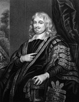 Edward Hyde, 1st Earl of Clarendon (1609-1674) on engraving from 1829. English statesman, historian, and maternal grandfather of two English monarchs, Queen Mary II and Queen Anne.Engraved by J.Cochran and published in ''Portraits of Illustrious Personages of Great Britain'',UK,1829.