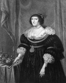 Elizabeth Stuart, Queen of Bohemia (1596-1662) on engraving from 1831. Electress Palatine and briefly Queen of Bohemia. Engraved by H.T.Ryall and published in ''Portraits of Illustrious Personages of Great Britain'',UK,1831.