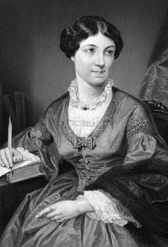 Harriet Martineau (1802-1876) on engraving from 1873. English social theorist and Whig writer. Engraved after a painting by A.Chappel and published in "The Masterpiece Library of Short Stories'',USA,1873.