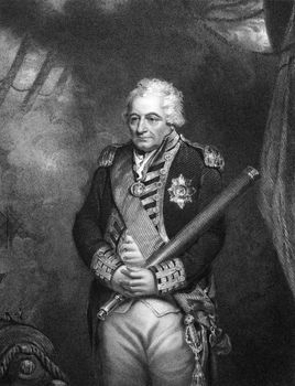 John Jervis, 1st Earl of St Vincent (1735-1823) on engraving from 1834.  Admiral in the Royal Navy and Member of Parliament in the United Kingdom. Engraved by H.Robinson and published in ''Portraits of Illustrious Personages of Great Britain'',UK,1834.