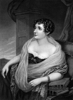 Sydney, Lady Morgan (1781-1859) on engraving from 1874. Irish novelist. Engraved after a drawing by S.Lover and published in "The Masterpiece Library of Short Stories'',USA,1874.