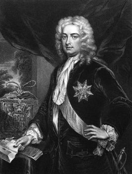 Robert Walpole, 1st Earl of Orford (1676-1745) on engraving from 1830. British statesman and first Prime Minister of Great Britain. Engraved by H.Robinson and published in ''Portraits of Illustrious Personages of Great Britain'',UK,1830.