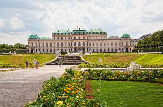 VIENNA, AUSTRIA - JULY 25: Tourists in the Belvedere, Vienna, Austria palace, July 25, 2013. Belvedere (ital. Belvedere) � a palace complex in Vienna in Baroque style