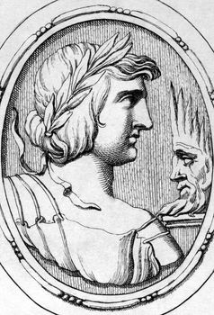 Publius Vergilius Maro (70BC-19BC) on engraving from 1685. Ancient Roman poet. Engraved by Leonardo Agostini and published in Gemmae et Sculpturae Antiquae Depictae,Italy,1685.