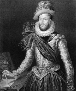 Walter Raleigh (1552-1618) on engraving from 1829. English aristocrat, writer, poet, soldier, courtier and explorer. Engraved by H.Robinson and published in ''Portraits of Illustrious Personages of Great Britain'',UK,1829.
