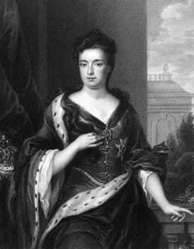 Anne Queen of Great Britain (1665-1714) on engraving from 1830. Queen of Great Britain during 1702-1707. Engraved by J.Cochran and published in ''Portraits of Illustrious Personages of Great Britain'',UK,1830.