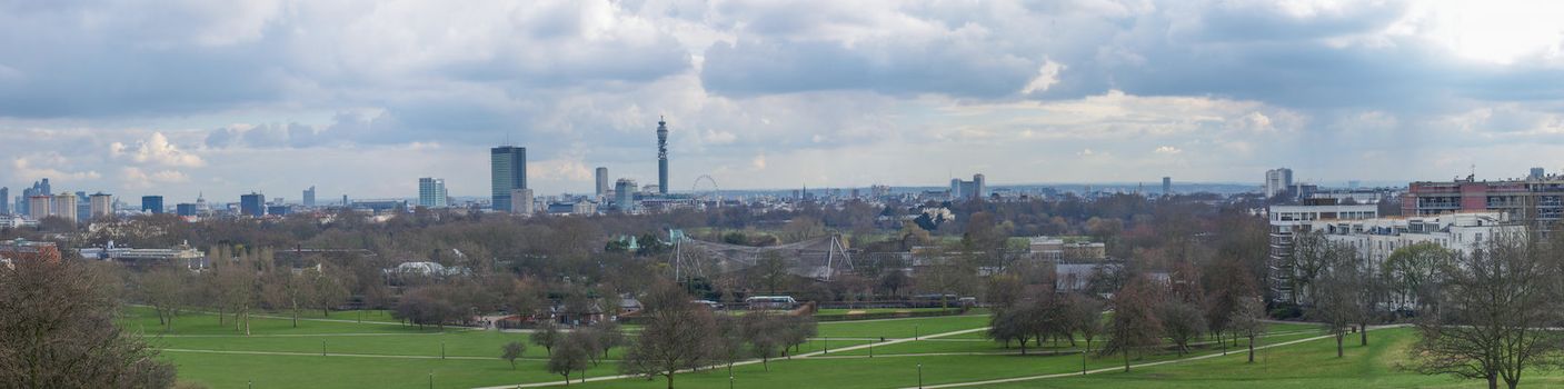 London panorama seen from Primrose Hill in London England UK