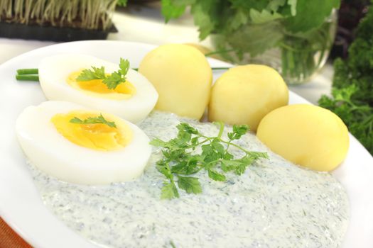 Frankfurt green sauce with two halved eggs