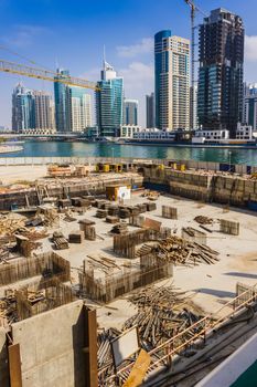 DUBAI, UAE - NOVEMBER 16:  Dubai Marina. Construction of skyscrapers in Dubai UAE  November 16, 2012