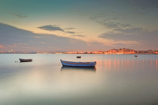 Beautiful autumn sunset on the Tejo river.