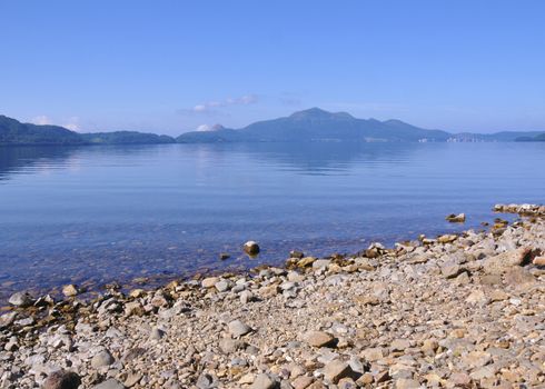 Lake Toya (Toyako) - very famous biggest mountain lake in Hokkaido, Japan