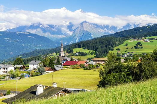 famous and beautiful village of Combloux, Alps, Savoy, France