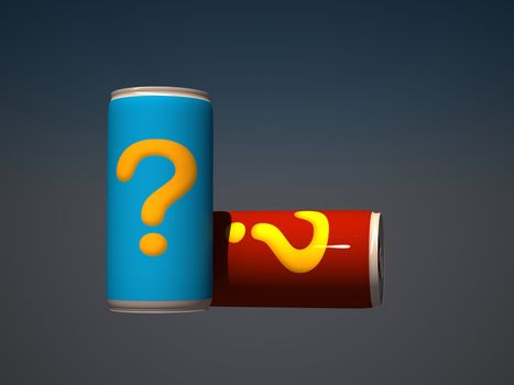 3d empty can with question mark label on it