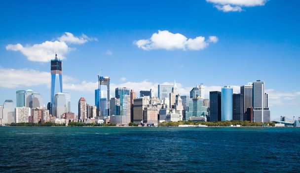 The New York City skyline at afternoon w the Freedom tower