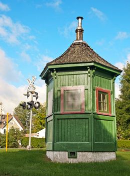 old and no longer operating, railway switch house in a small town