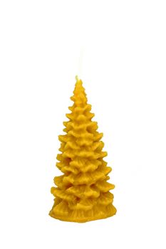Candle in form of christmas tree made of beeswax isolated on white