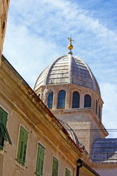 The dome of the Cathedral of St. James in Sibenik, built entirely of stone and marble, Croatia