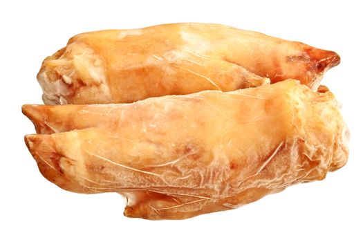 Raw pork legs on a white background 
