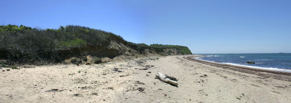 View of the dunes and coast Block Island located in the state of Rhode Island USA.