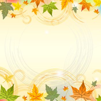 background with illustrated autumn leaves with abstract circles