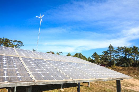 solar energy panels and wind turbine