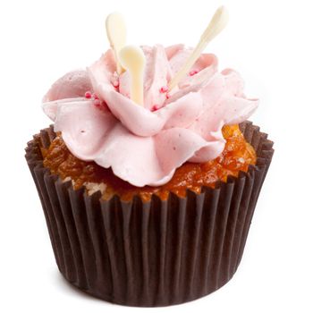 sweet tasty homemade cupcake with strawberry cream isolated on white background