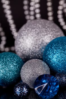 traditional festive christmas decoration glitter in silver and blue