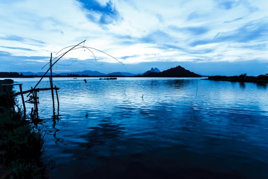 Beautiful blue sky over the river  in twilight