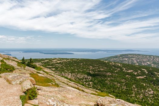 This is a view of the Atlantic from Mount Desert Island named so because of the rocky mountaintop.