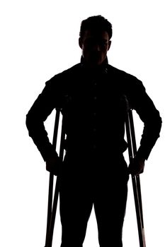 Man with broken leg in silhouette isolated over white background