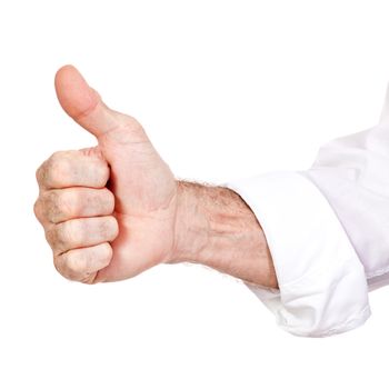 businessman shows thumb up isolated on white background