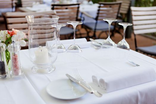 table in restaurant tableware glass banquet summer napkin silver white