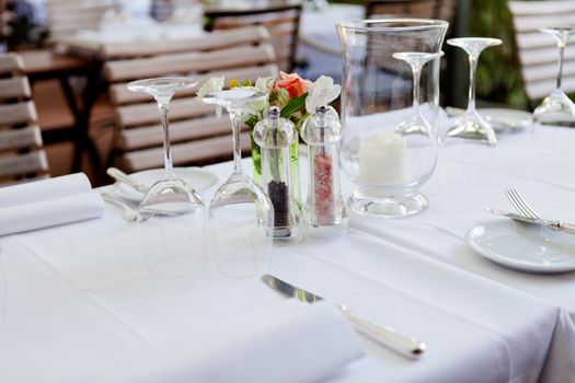table in restaurant tableware glass banquet summer napkin silver white