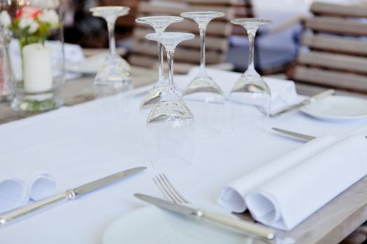 table in restaurant tableware glass banquet summer napkin silver white