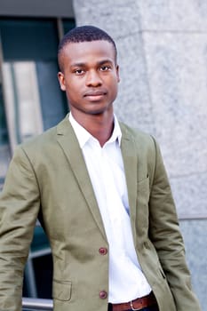 young successful african business man outdoor in summer self confident