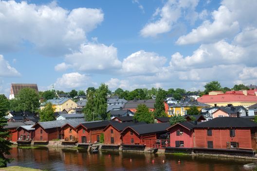 Porvoo, Finland. Old wooden red houses on the riverside