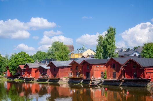 Porvoo, Finland. Old wooden red houses on the riverside