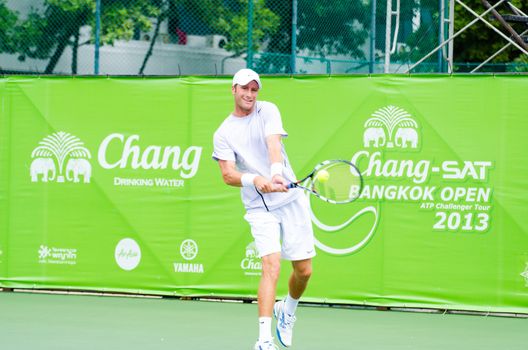 BANGKOK - AUGUST 25 :  Tyler Hochwalt of American in qualifying singles in ATP Challenger Chang - SAT Bangkok Open 2013 form 24 August - 1 September, 2013 in Bangkok, Thailand.