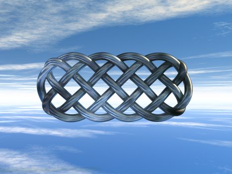 metal celtic knots under cloudy sky - 3d illustration