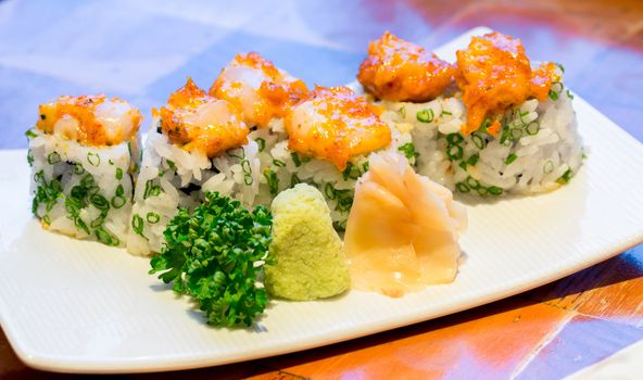 Spicy scallops Sushi,  Japanese Cuisine