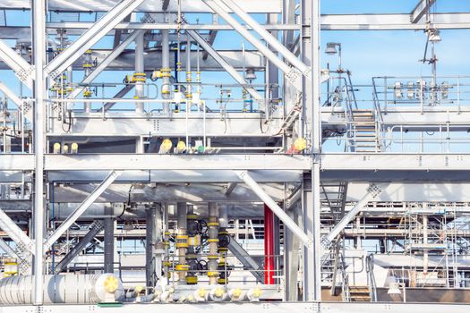 Assembling of liquefied natural gas Refinery Factory with LNG storage tank using for Oil and gas industry background
