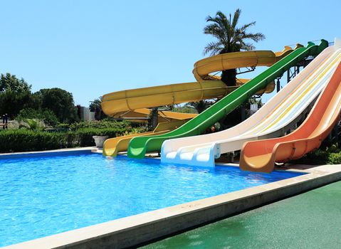 Comfortable swimming pool with water attractions at the resort.